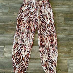 Red & Cream Aztec Design Comfy Baggy Pants